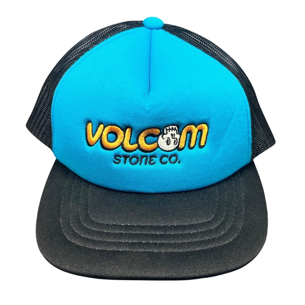 Volcom Stone Co Mens Trucker Hat‎ Blue Black Embroidered Snapback Mesh Cap OS